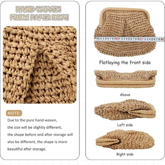 Straw Clutch Purse for Women Summer Beach Crossbody Handbag Woven Bag - Picture 3 of 6